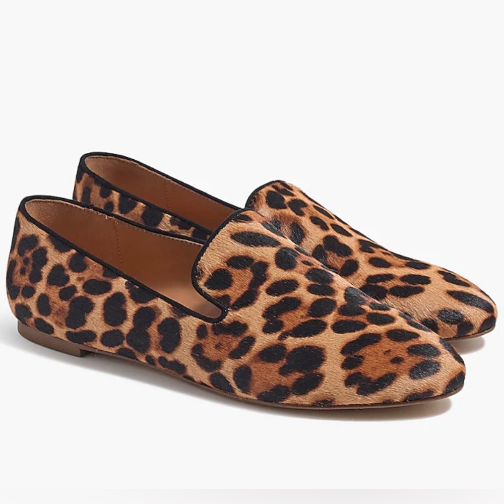 NEW J. Crew Calf Hair Leopard Smoking Loafers Women’s  Size 9